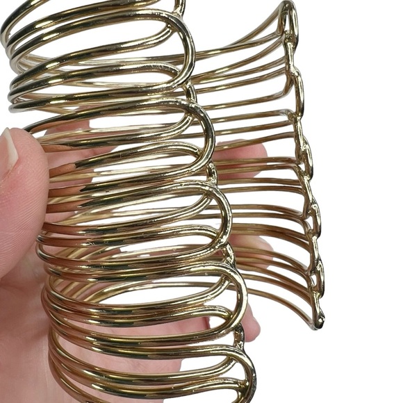 Gold Tone Super Wide Open Wire Coil Cuff Bracelet - Picture 7 of 11